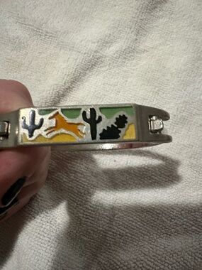 Southwestern Enamel Cactus Running horse silver Bracelet Native American style